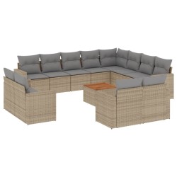 vidaXL Set sofás de jardín con cojines 13 pzas ratán sintético beige