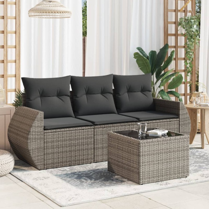 vidaXL Set de sofás de jardín 4 pzas y cojines ratán sintético gris vidaXL Set de sofás de jardín 4 pzas y cojines ratán sintético gris