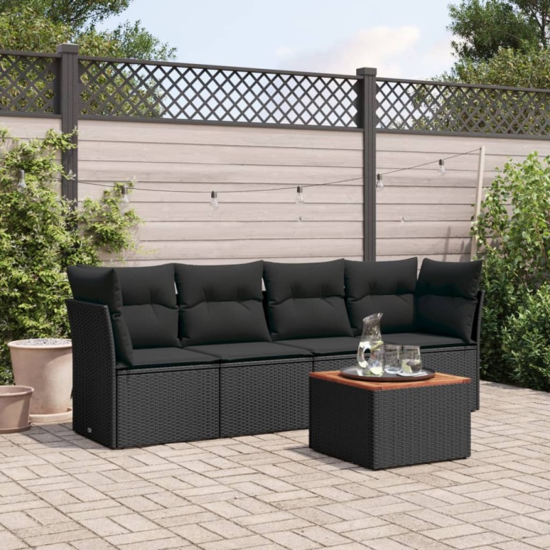 vidaXL Set de muebles de jardín 5 pzas y cojines ratán sintético negro vidaXL Set de muebles de jardín 5 pzas y cojines ratán sintético negro