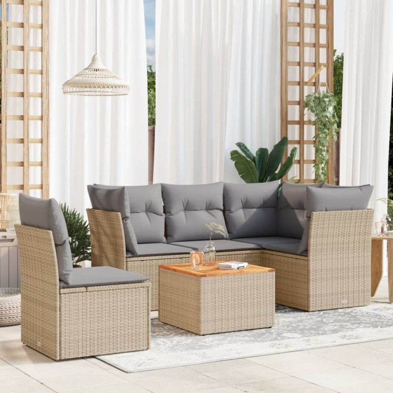 vidaXL Juego de sofás jardín con cojines 6 pzas ratán sintético beige