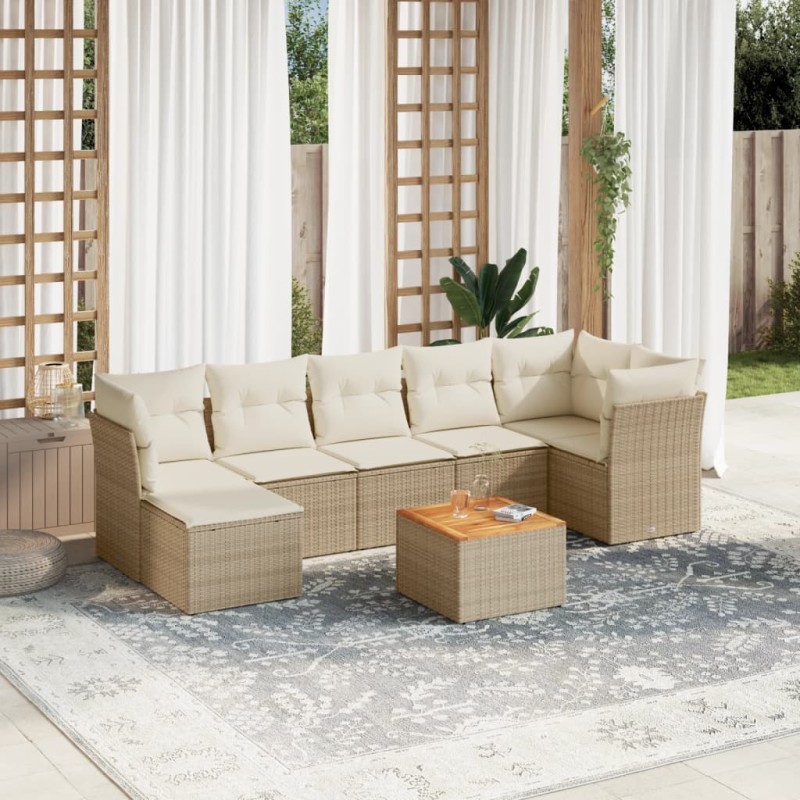 vidaXL Juego de sofás de jardín con cojines beige 8 pzas ratán PE vidaXL Juego de sofás de jardín con cojines beige 8 pzas ratán PE