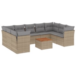 vidaXL Juego de sofás jardín con cojines beige 10 pzas ratán sintético