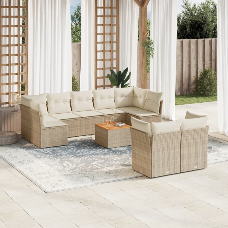 vidaXL Juego de sofás jardín con cojines beige 10 pzas ratán sintético vidaXL Juego de sofás jardín con cojines beige 10 pzas ratán sintético