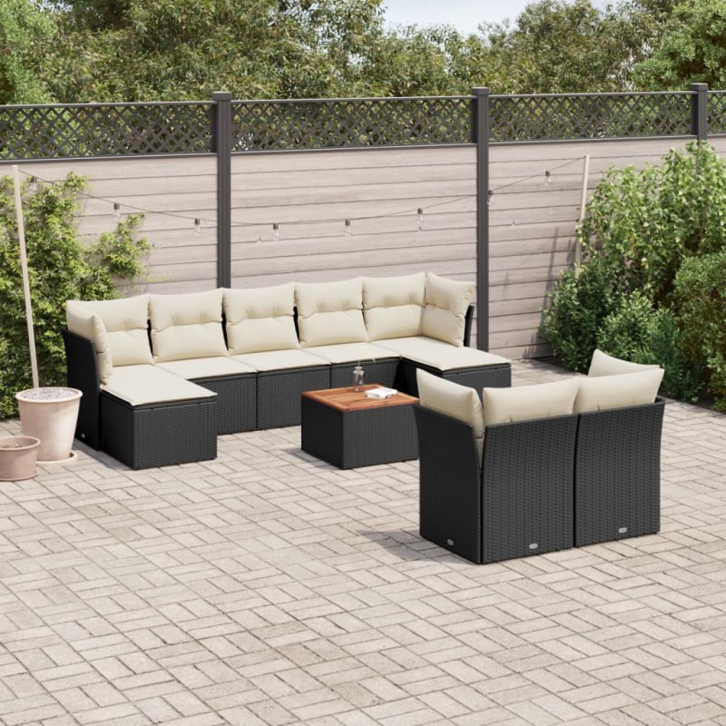 vidaXL Set de sofás de jardín 10 pzas cojines ratán sintético negro vidaXL Set de sofás de jardín 10 pzas cojines ratán sintético negro