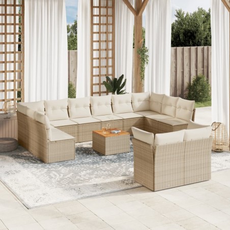 vidaXL Set sofás de jardín con cojines 13 pzas ratán sintético beige