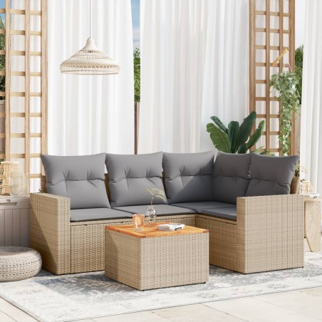 vidaXL Juego de sofás jardín con cojines 5 pzas ratán sintético beige