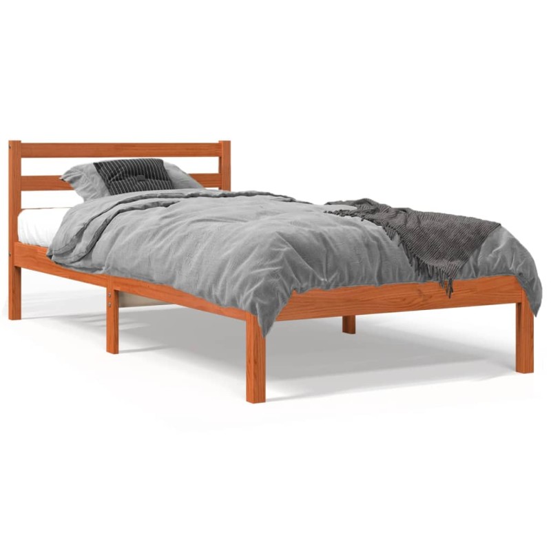 vidaXL Estructura de cama madera maciza de pino marrón cera 90x190 cm vidaXL Estructura de cama madera maciza de pino marrón cera 90x190 cm