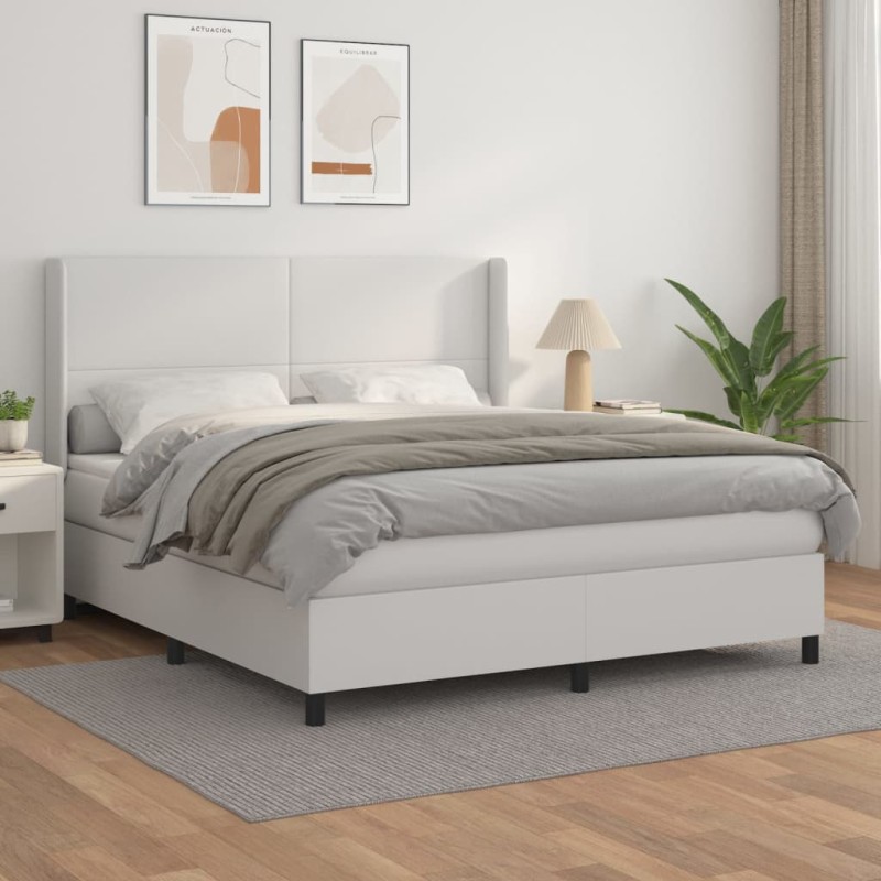 vidaXL Cama box spring con colchón cuero sintético blanco 160x200 cm vidaXL Cama box spring con colchón cuero sintético blanco 160x200 cm