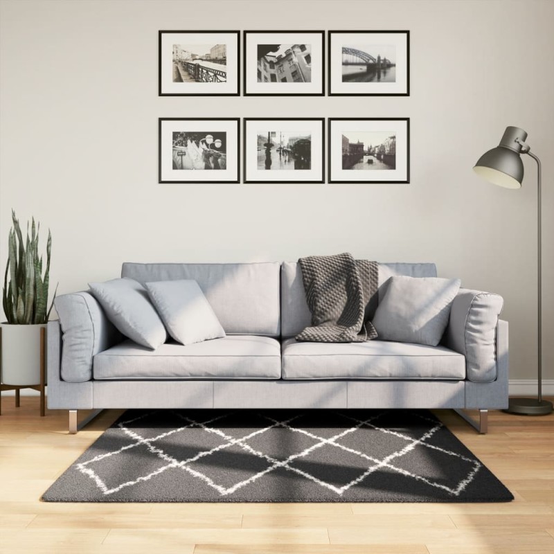 vidaXL Alfombra de pelo largo moderna negro y crema 120x120 cm