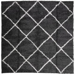 vidaXL Alfombra de pelo largo moderna negro y crema 120x120 cm