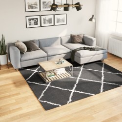vidaXL Alfombra de pelo largo moderna negro y crema 240x240 cm