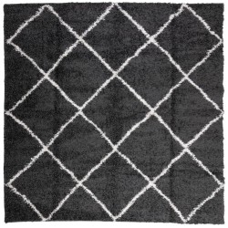 vidaXL Alfombra de pelo largo moderna negro y crema 240x240 cm