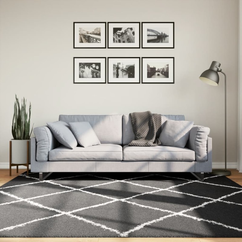 vidaXL Alfombra de pelo largo moderna negro y crema 200x200 cm