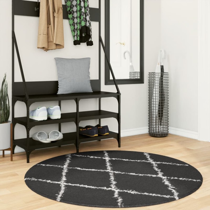 vidaXL Alfombra de pelo largo moderna negro y crema Ø 120 cm
