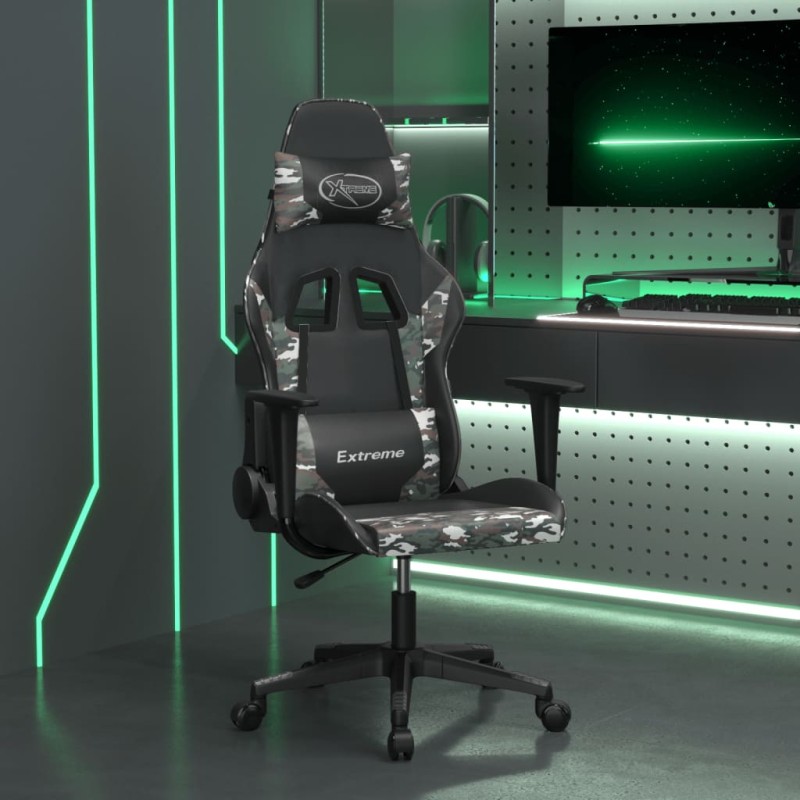 vidaXL Silla gaming de masaje cuero sintético negro y camuflaje vidaXL Silla gaming de masaje cuero sintético negro y camuflaje