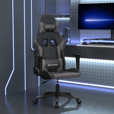 vidaXL Silla gaming de masaje cuero sintético negro y gris