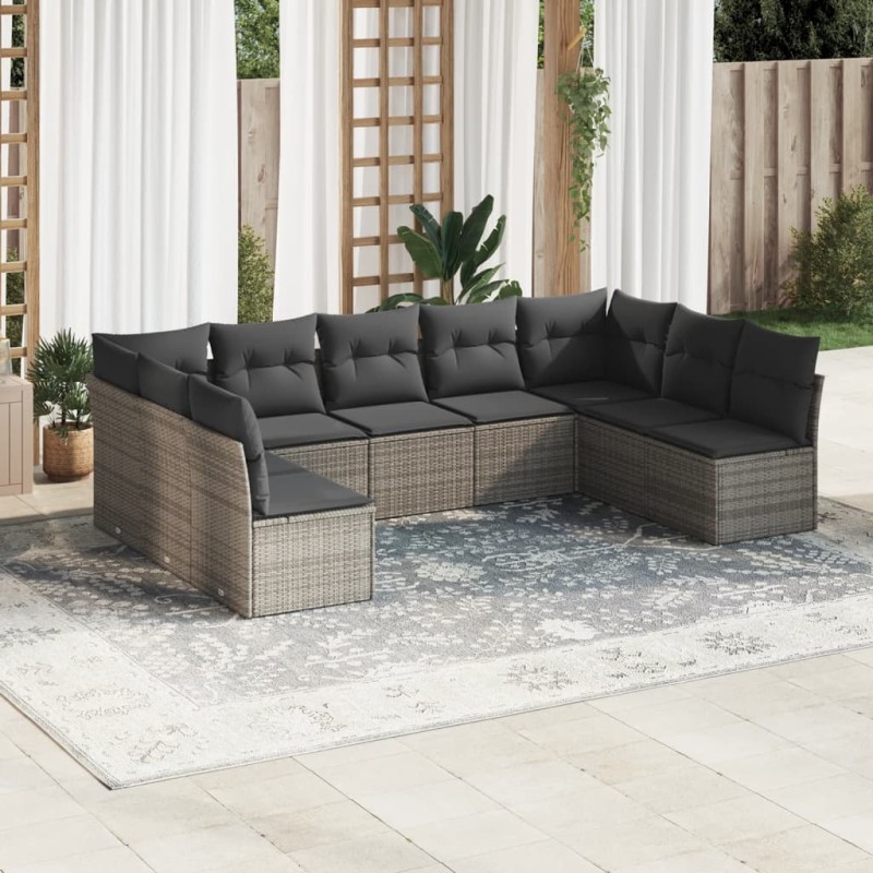 vidaXL Set de muebles de jardín 9 pzas y cojines ratán sintético gris vidaXL Set de muebles de jardín 9 pzas y cojines ratán sintético gris