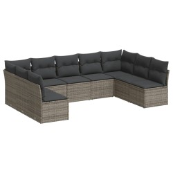 vidaXL Set de muebles de jardín 9 pzas y cojines ratán sintético gris