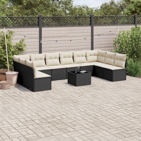 vidaXL Set de sofás de jardín 11 pzas y cojines ratán sintético negro