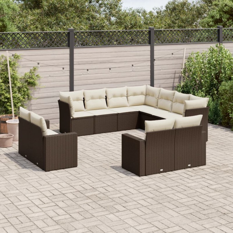 vidaXL Set de sofás de jardín 11 pzas cojines ratán sintético marrón vidaXL Set de sofás de jardín 11 pzas cojines ratán sintético marrón