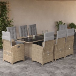 vidaXL Set comedor de jardín 9 pzas con cojines ratán sintético beige