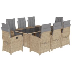 vidaXL Set comedor de jardín 9 pzas con cojines ratán sintético beige