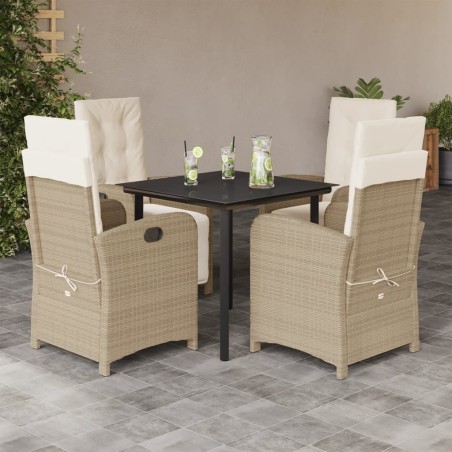 vidaXL Set comedor de jardín 5 pzas con cojines ratán sintético beige
