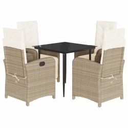 vidaXL Set comedor de jardín 5 pzas con cojines ratán sintético beige
