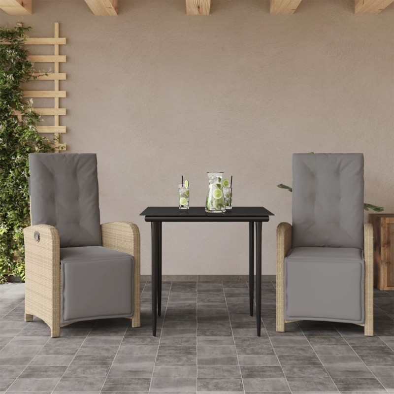 vidaXL Sillas y mesita de jardín 3 piezas ratán sintético cojín beige vidaXL Sillas y mesita de jardín 3 piezas ratán sintético cojín beige