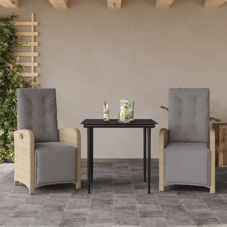 vidaXL Sillas y mesita de jardín 3 piezas ratán sintético cojín beige