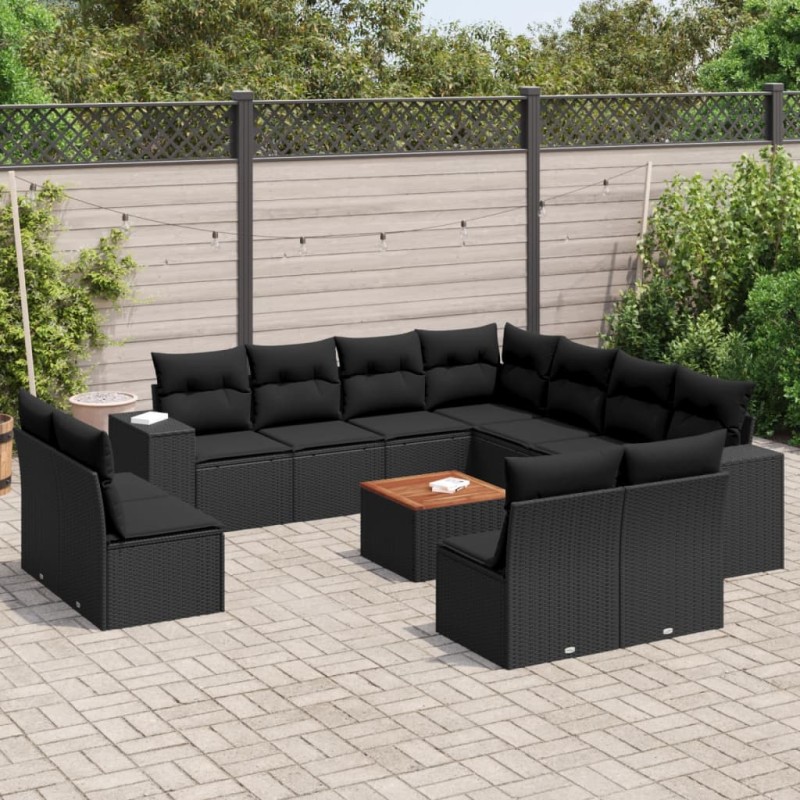 vidaXL Set de sofás de jardín 12 piezas cojines ratán sintético negro vidaXL Set de sofás de jardín 12 piezas cojines ratán sintético negro