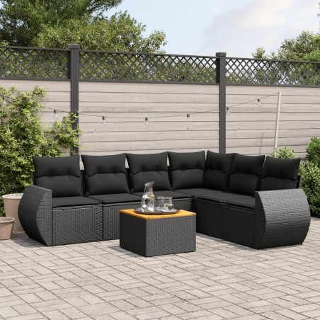 vidaXL Set de comedor de jardín 7 pzas y cojines ratán sintético negro
