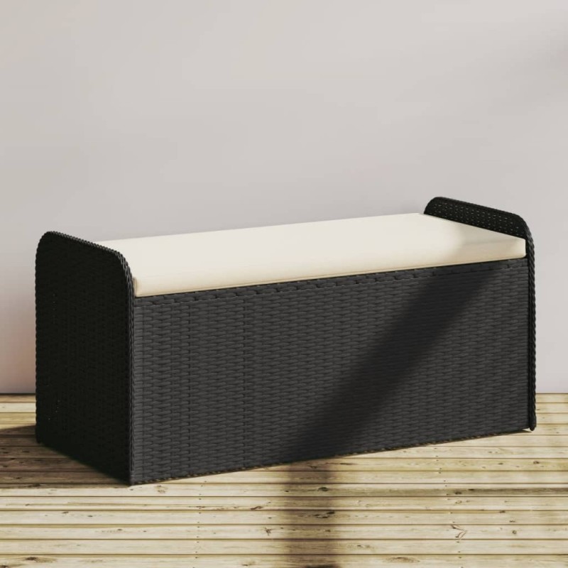 vidaXL Banco con almacenaje y cojín ratán sintético negro 115x51x52 cm vidaXL Banco con almacenaje y cojín ratán sintético negro 115x51x52 cm