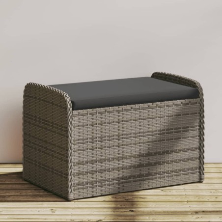 vidaXL Banco de almacenaje con cojín ratán sintético gris 80x51x52 cm