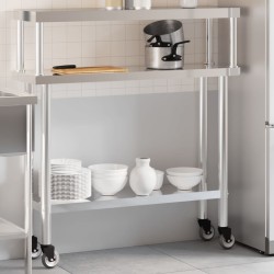 vidaXL Mesa de trabajo para cocina con estante acero inox 110x30x120cm