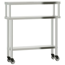 vidaXL Mesa de trabajo para cocina con estante acero inox 110x30x120cm