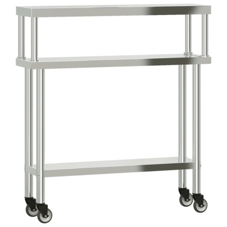vidaXL Mesa de trabajo para cocina con estante acero inox 110x30x120cm