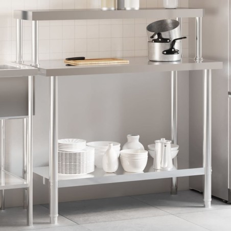 vidaXL Mesa de trabajo para cocina con estante acero inox 110x55x120cm