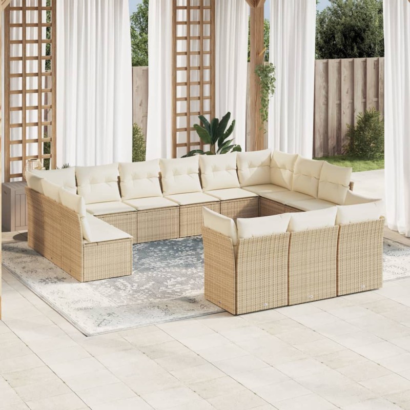 vidaXL Set sofás de jardín con cojines 13 pzas ratán sintético beige vidaXL Set sofás de jardín con cojines 13 pzas ratán sintético beige
