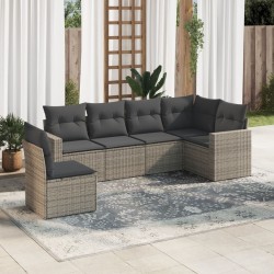 vidaXL Set de muebles de jardín 6 pzas y cojines ratán sintético gris
