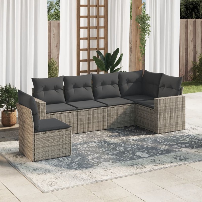 vidaXL Set de muebles de jardín 6 pzas y cojines ratán sintético gris vidaXL Set de muebles de jardín 6 pzas y cojines ratán sintético gris