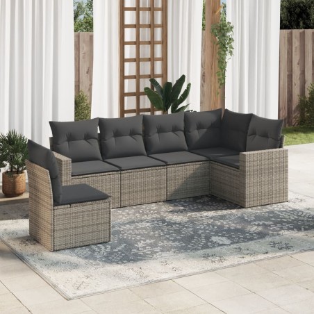 vidaXL Set de muebles de jardín 6 pzas y cojines ratán sintético gris