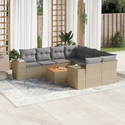 vidaXL Set de sofás de jardín 9 pzas con cojines ratán sintético beige