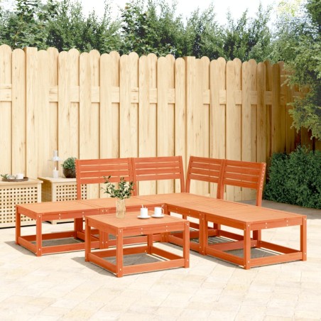 vidaXL Juego de sofás de jardín 5 pzas madera maciza pino marrón cera