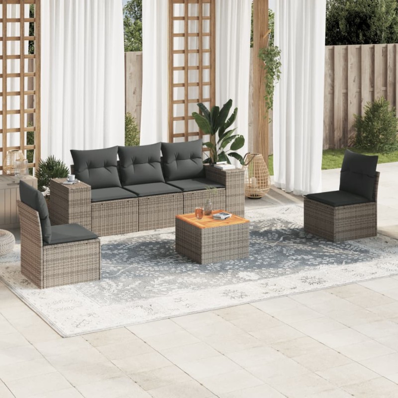 vidaXL Set de muebles de jardín 6 pzas y cojines ratán sintético gris vidaXL Set de muebles de jardín 6 pzas y cojines ratán sintético gris