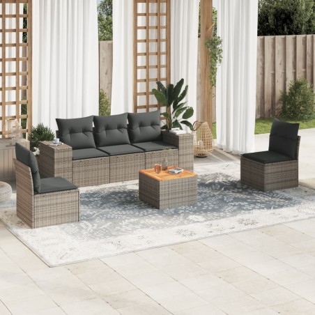 vidaXL Set de muebles de jardín 6 pzas y cojines ratán sintético gris