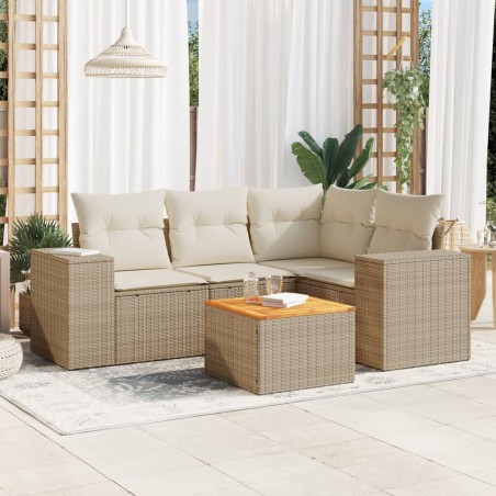 vidaXL Juego de sofás jardín con cojines 5 pzas ratán sintético beige