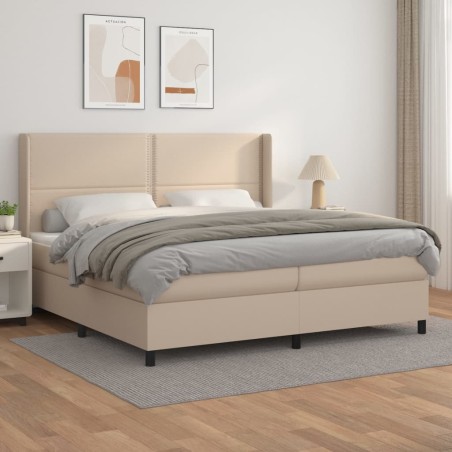 vidaXL Cama box spring con colchón cuero sintético capuchino 200x200cm