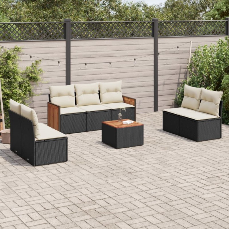 vidaXL Set de sofás de jardín 8 piezas y cojines ratán sintético negro vidaXL Set de sofás de jardín 8 piezas y cojines ratán sintético negro