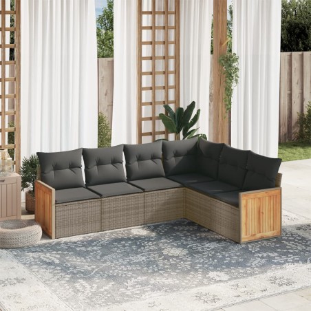 vidaXL Set de muebles de jardín 6 pzas y cojines ratán sintético gris